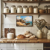 Serene Coastal Village Vintage Art Poster