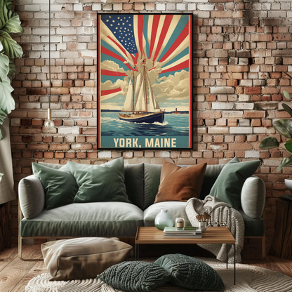 York Maine Sailing Americana Vintage Travel Poster
