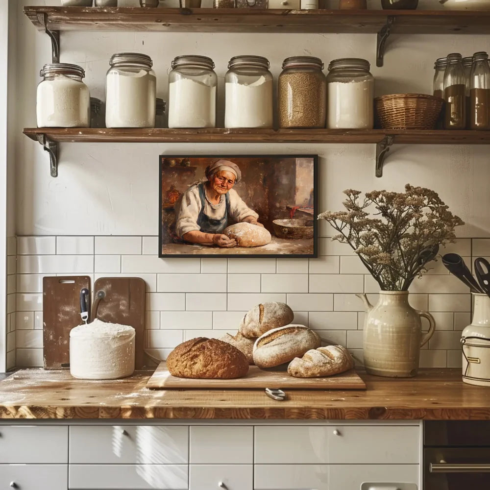 Timeless Rural Life: Elderly Woman Kneading Dough