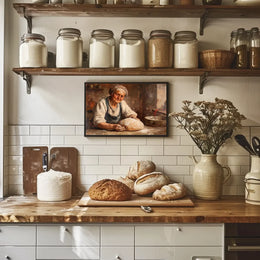 Timeless Rural Life: Elderly Woman Kneading Dough