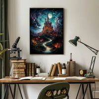 Enchanted Castle Under The Moonlit Sky Poster