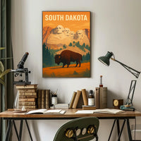 South Dakota Mount Rushmore And Bison Poster