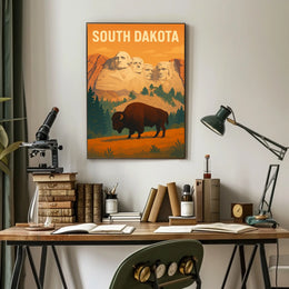 South Dakota Mount Rushmore And Bison Poster