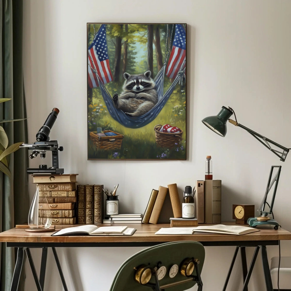 raccoon lounging in a hammock Poster