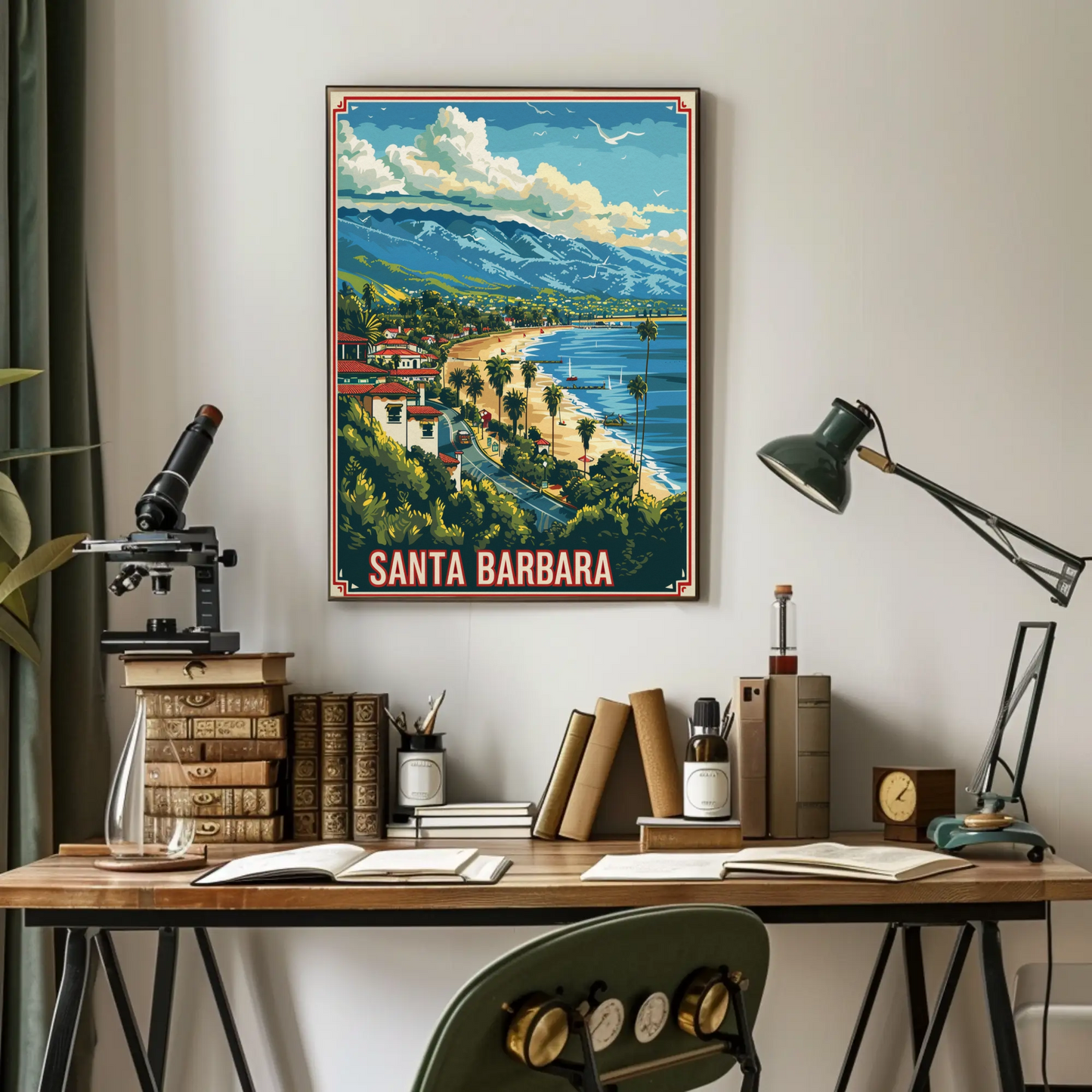 Santa Barbara Coastline Beach Mountains View Travel Poster