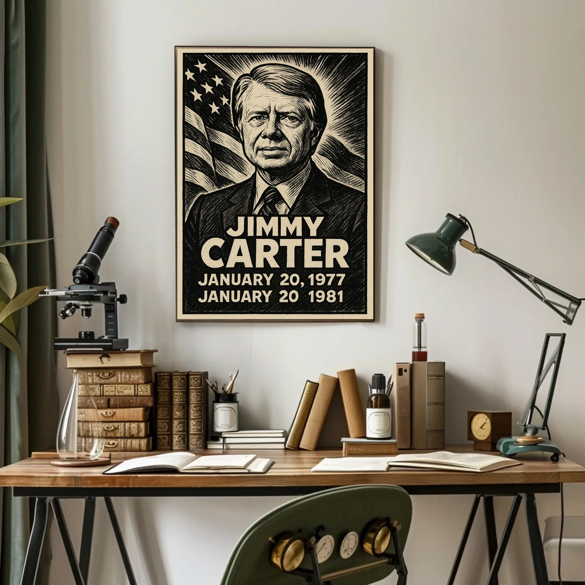 Jimmy Carter 39th President of the United States B & W Comic Sketch Poster