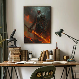 Armored Knight in Fiery Realm Fantasy or Mythology Poster PosterGoat