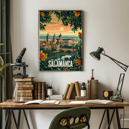 Salamanca Spain Sunset Cathedral Travel Poster