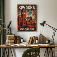 Vintage Kenosha Clock Tower Art Deco Cityscape Poster