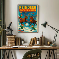 Reindeer Soccer Match Vintage Holiday Poster