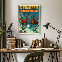 Reindeer Soccer Match Vintage Holiday Poster