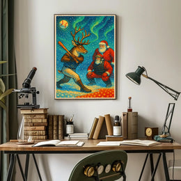 Festive Baseball Christmas Reindeer Fantasy Poster