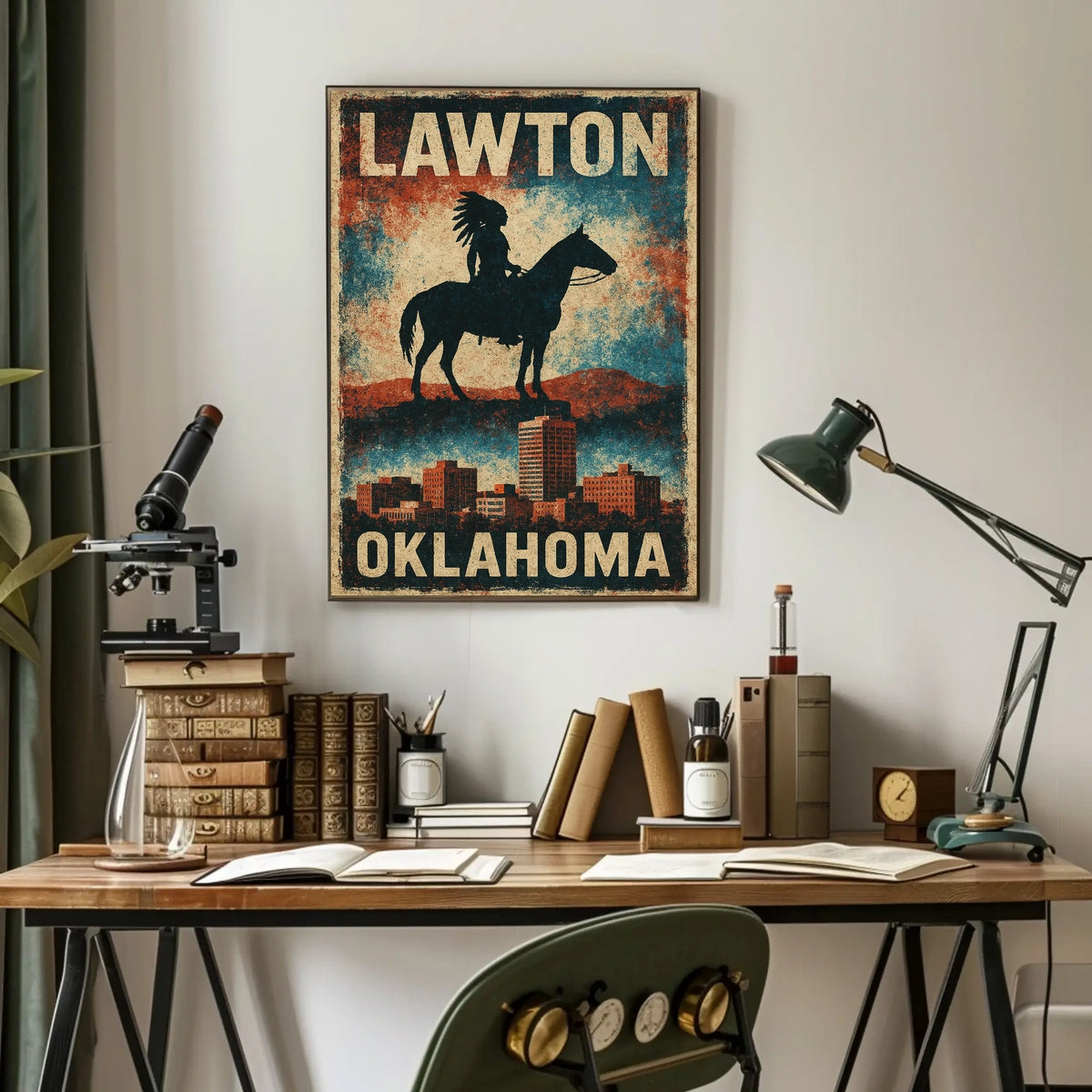 Vintage Lawton Oklahoma Cityscape Heritage Poster