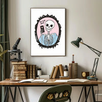 Humorous Skeleton Self-Image Cartoon Phone Heart Poster