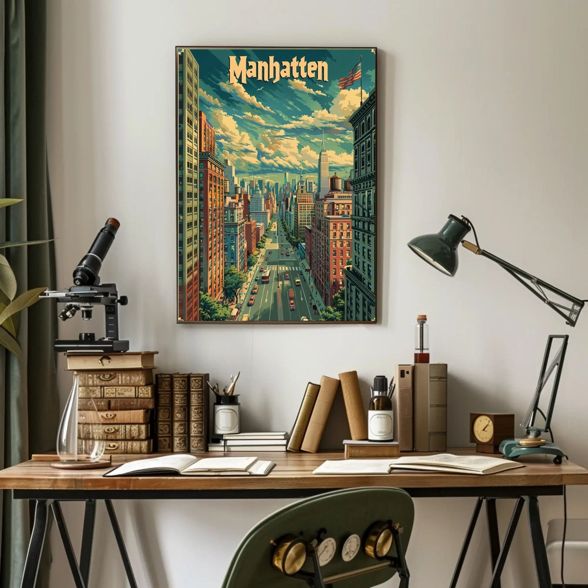 Manhattan Skyline Cityscape Poster Vintage Wall Art