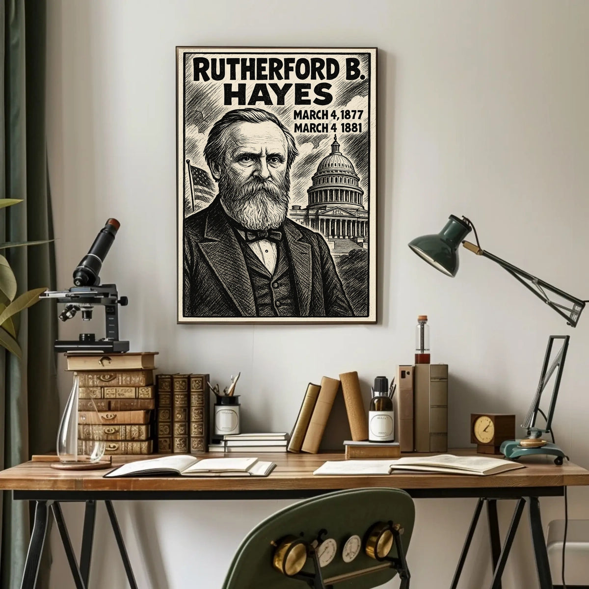 Rutherford B. Hayes 19th President of the United States B & W Comic Sketch Poster