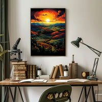 Vibrant Sunset Over Rolling Hills Poster