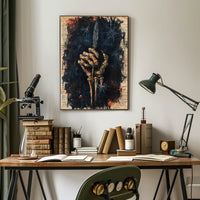 Skeletal Hand Quill Dark Theme Artistic Poster