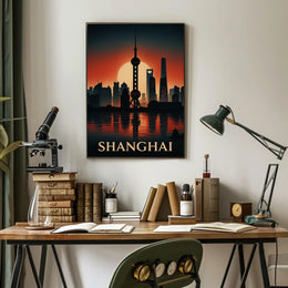 Shanghai Skyline at Sunset Poster