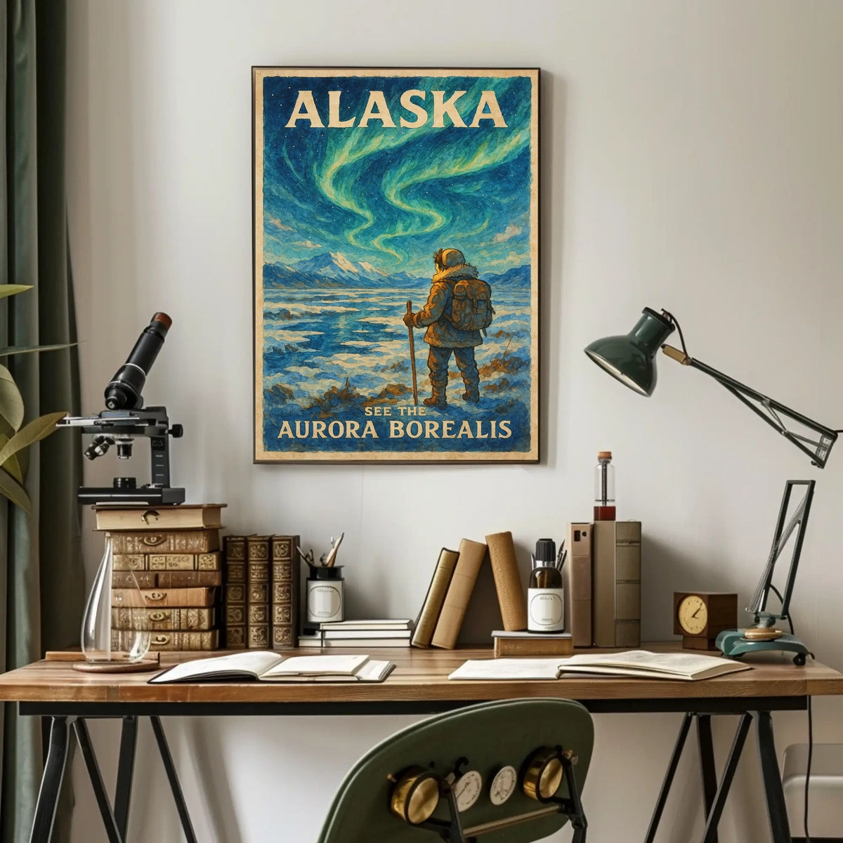 Alaska Adventure Northern Lights Travel Poster