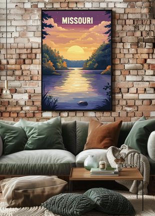 Missouri Vintage Poster - Sunset River Scene