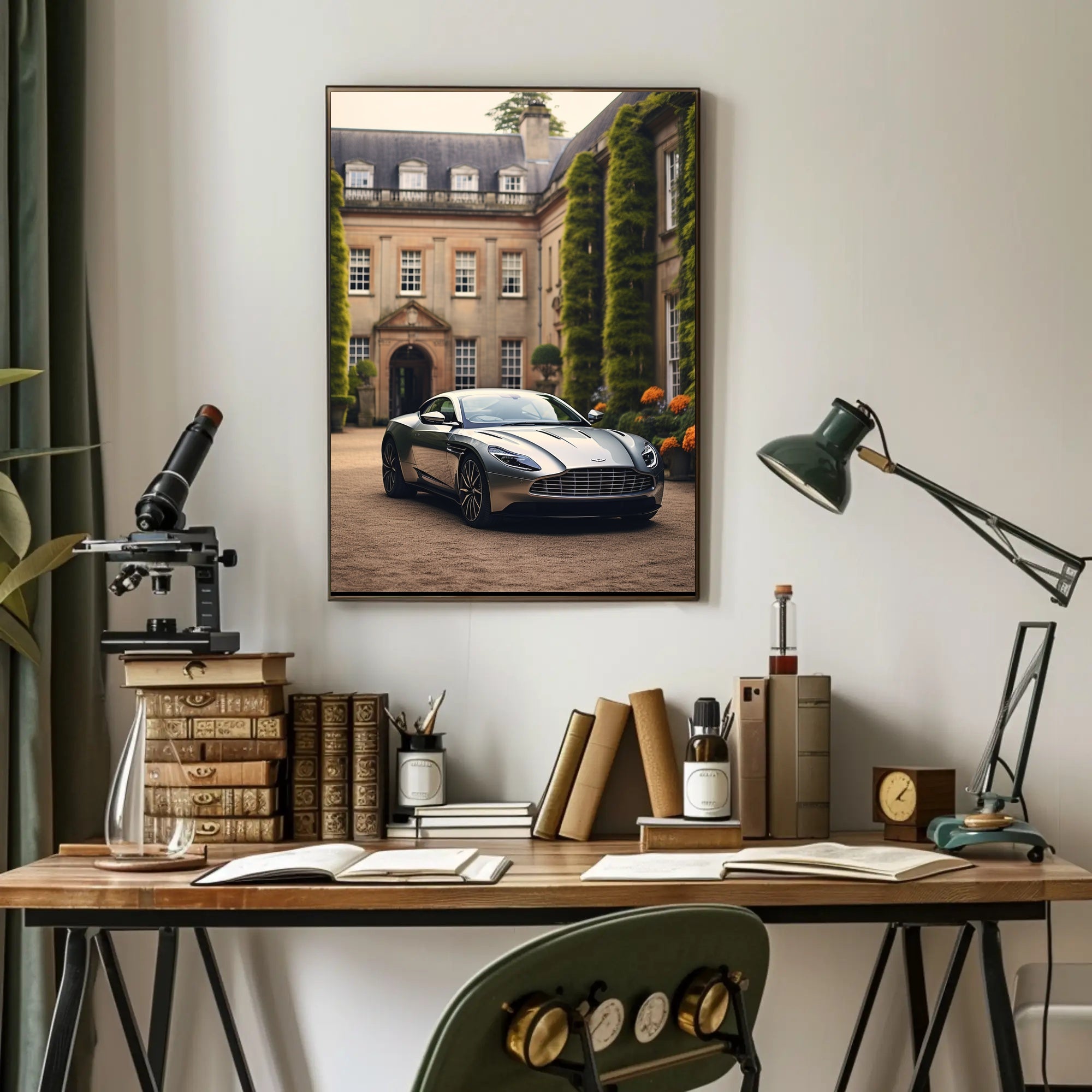 Luxury Sports Car Mansion Elegance Artistic Poster