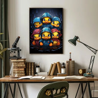 Playful Ducks in Raincoats Whimsical Art Poster