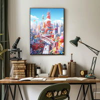 Vibrant Cityscape Design in Futuristic Sci-Fi Poster