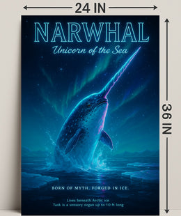 Narwhal Beneath Northern Lights Fantasy or Mythology Poster