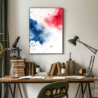 splash design in red white and blue tones Poster