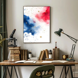 splash design in red white and blue tones Poster