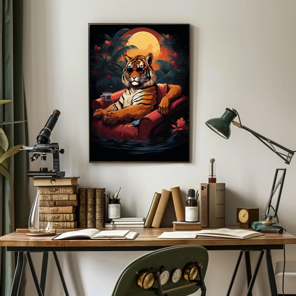 Tiger Lounges in Armchair Tropical Jungle Animal Poster