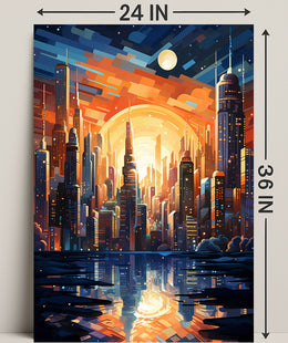 Futuristic Cityscape At Sunset Poster PosterGoat