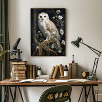 Detailed White Owl Illustration Wall Art Animal Poster