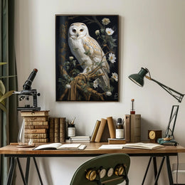 Detailed White Owl Illustration Wall Art Animal Poster