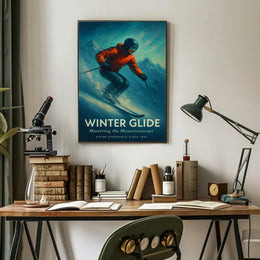 WINTER GLIDE Vintage Alpine Skiing Sports Poster PosterGoat