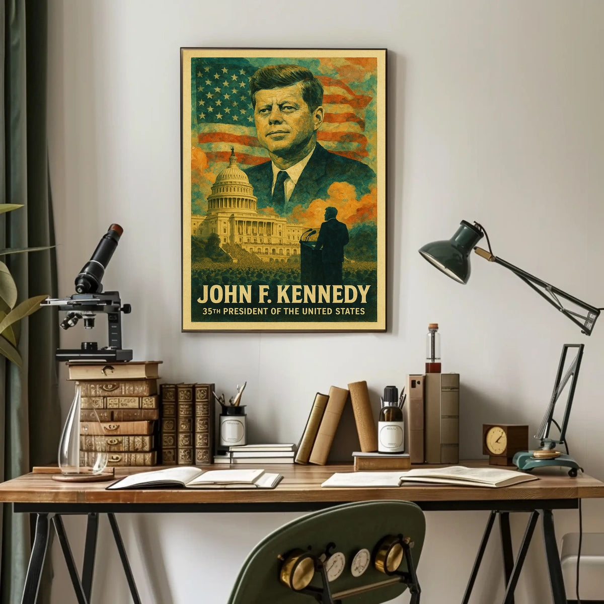 John F. Kennedy 35th President of the United States Layered Digital Collage Poster