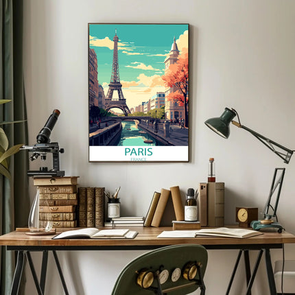 Parisian Romance: Vibrant Eiffel Tower Travel Poster