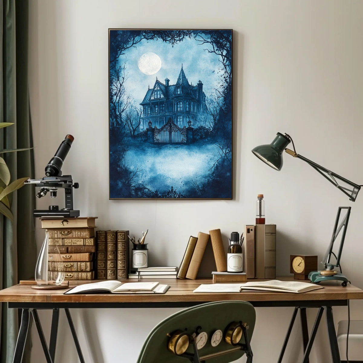 Victorian Mansion Nightscape Gothic Vibes Artistic Poster