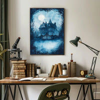 Victorian Mansion Nightscape Gothic Vibes Artistic Poster