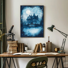 Victorian Mansion Nightscape Gothic Vibes Artistic Poster
