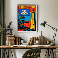 Connecticut Lighthouse and State Emblem Poster PosterGoat