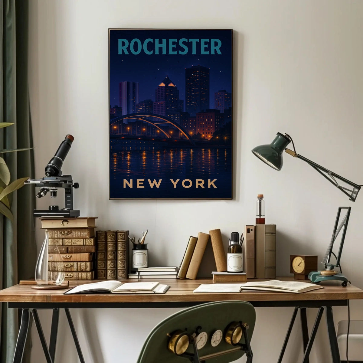 Rochester Nightscape Urban Skyline Poster Modern Wall Art