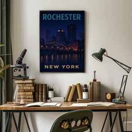 Rochester Nightscape Urban Skyline Poster Modern Wall Art