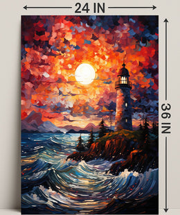 Lighthouse At Sunset Poster
