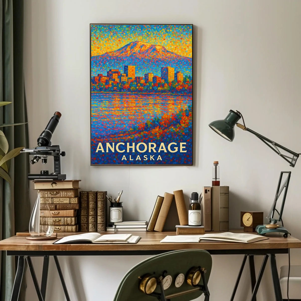 Anchorage Abstract Cityscape Poster: Vibrant Pointillist Art