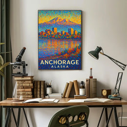 Anchorage Abstract Cityscape Poster: Vibrant Pointillist Art