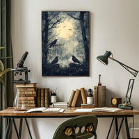 Moonlit Forest With Ravens Poster
