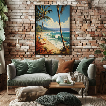 Tropical Surf Beach Day Palm Trees Vintage Travel Poster