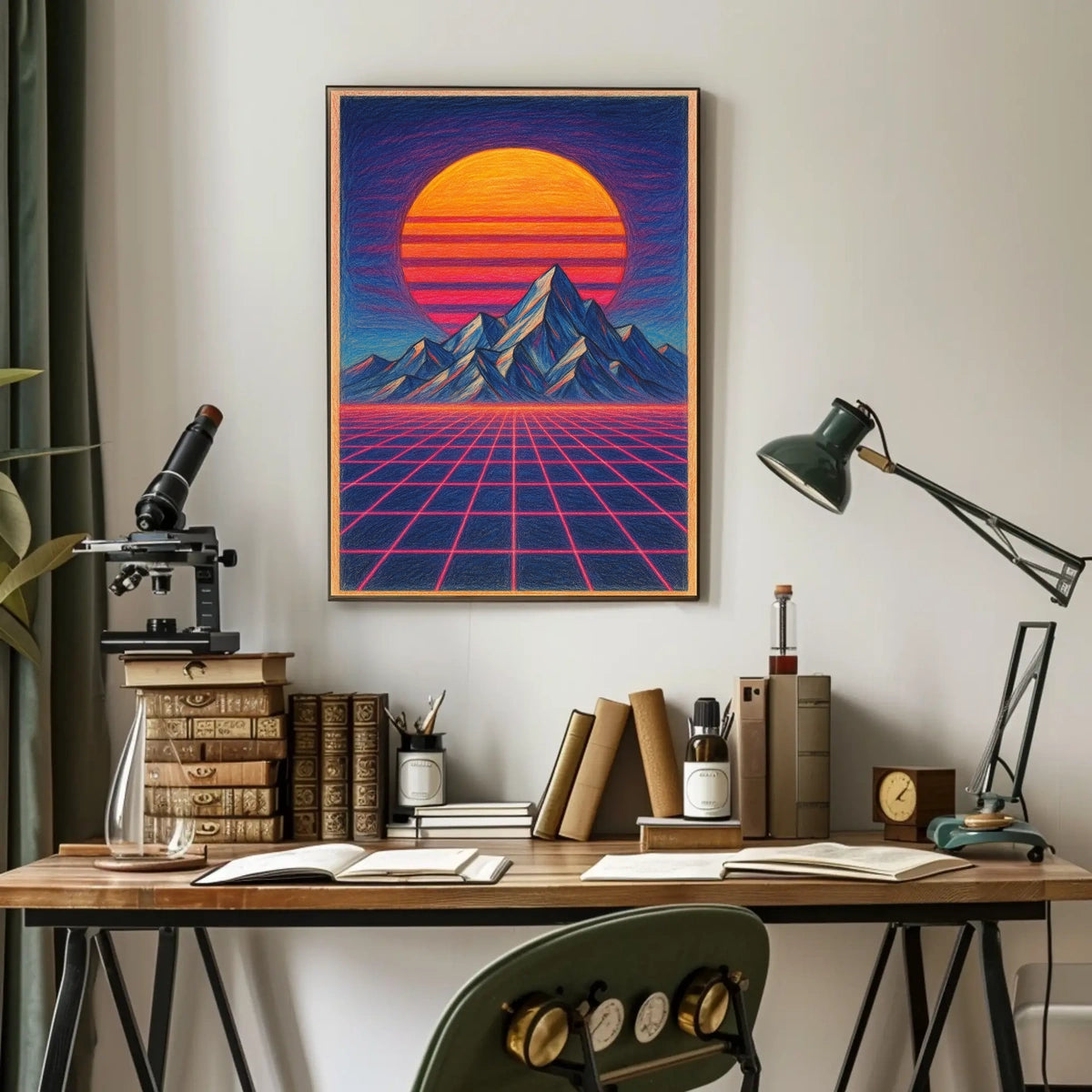 Retro-Futuristic Neon Landscape Poster - Futuristic Sci-Fi Poster